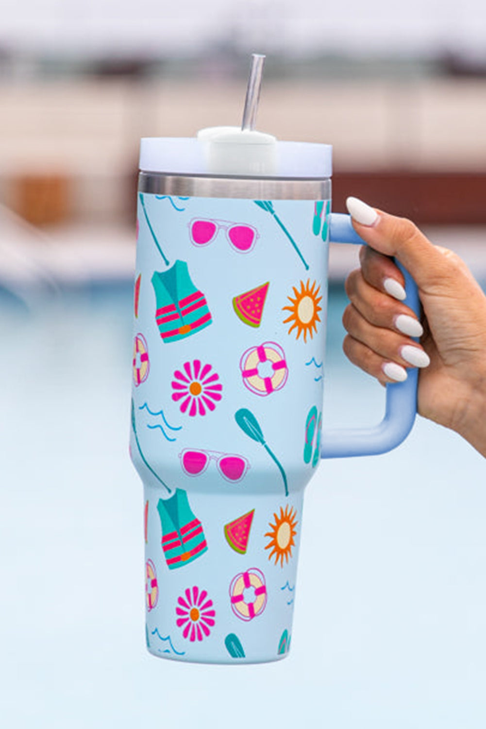 Beach Day Fun Pattern Cup with Handle 40oz