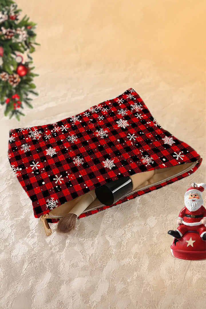 Plaid Christmas Snowflake Print Cosmetic Bag
