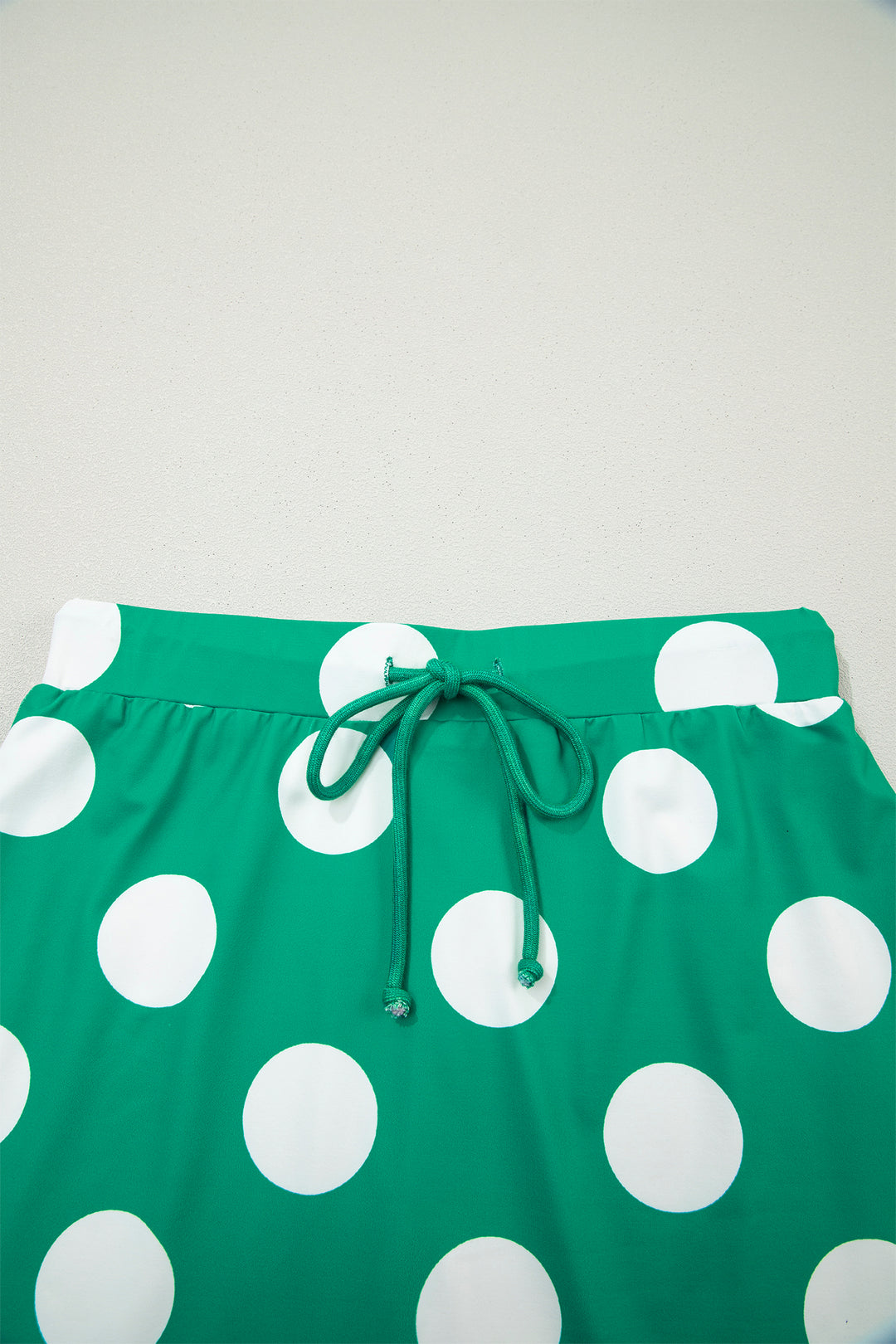 Green Polka Dot Print Cropped Tee Bodycon Skort 2pcs Set