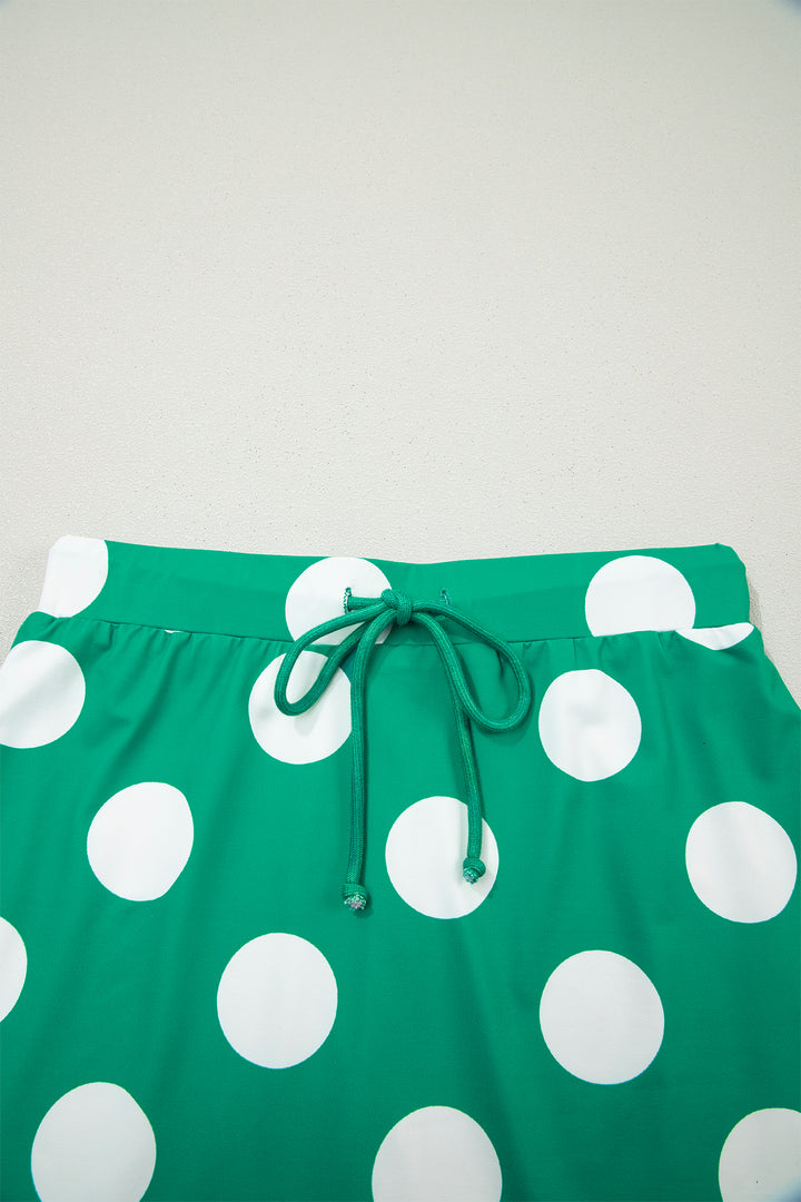 Green Polka Dot Print Cropped Tee Bodycon Skort 2pcs Set