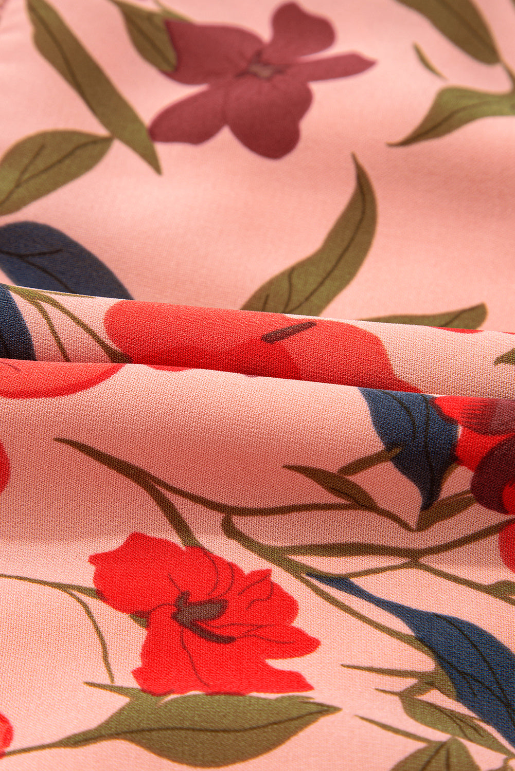 Red Floral Print Wrap V Neck Short Sleeve High Waistband Mini Dress