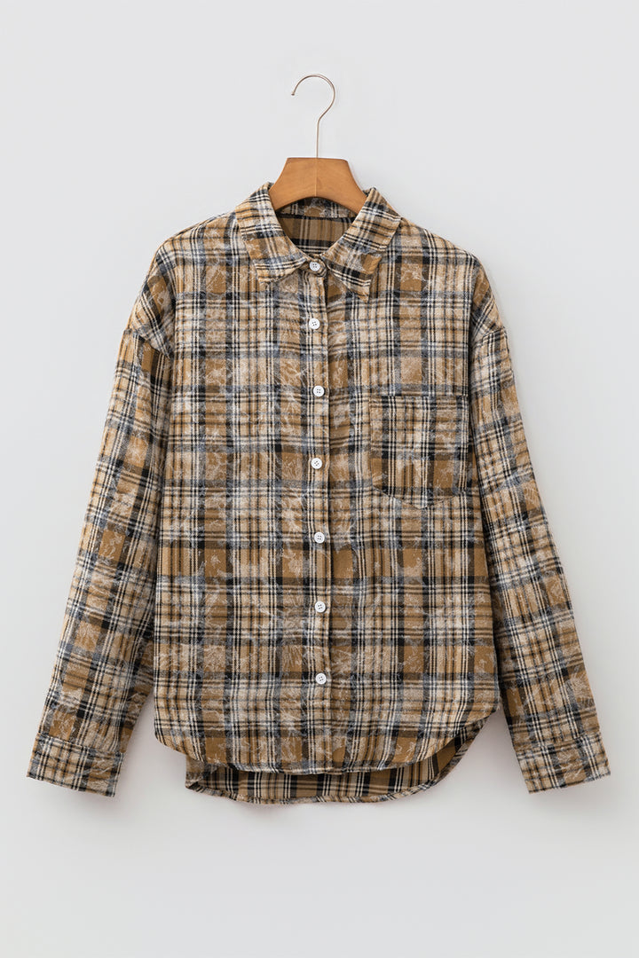 Brown Retro Plaid Long Sleeve Button Down Shirt