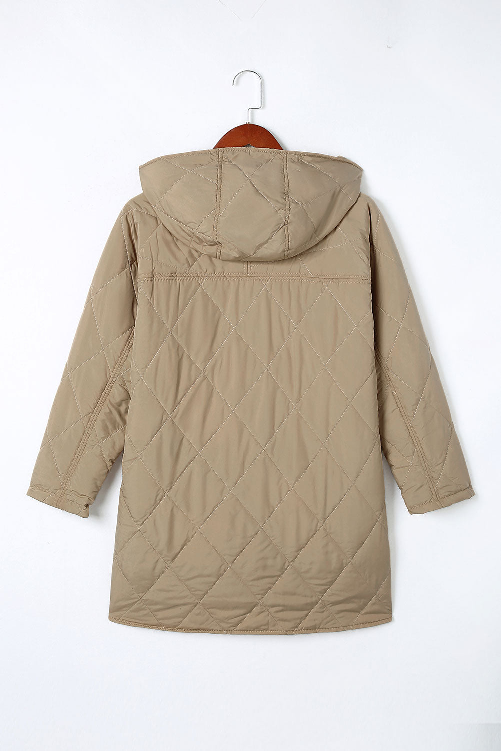 Khaki Quilted Snap Button Hooded Puffer Coat