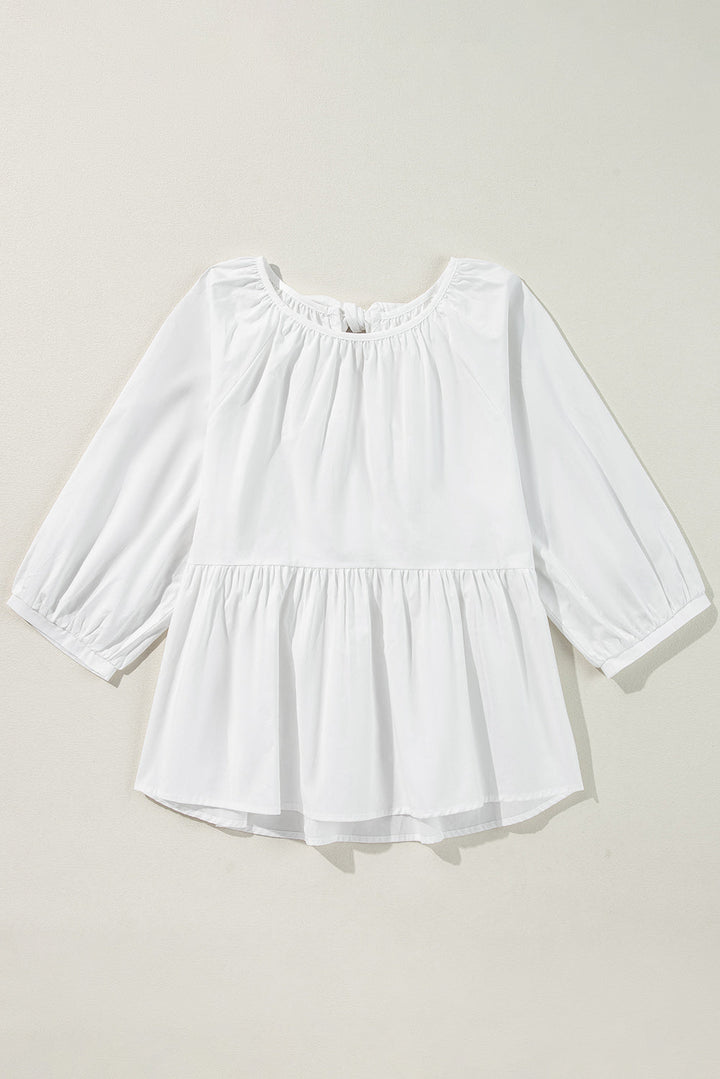 Bow Knot Cutout Back Loose Fit 3/4 Sleeve Blouse