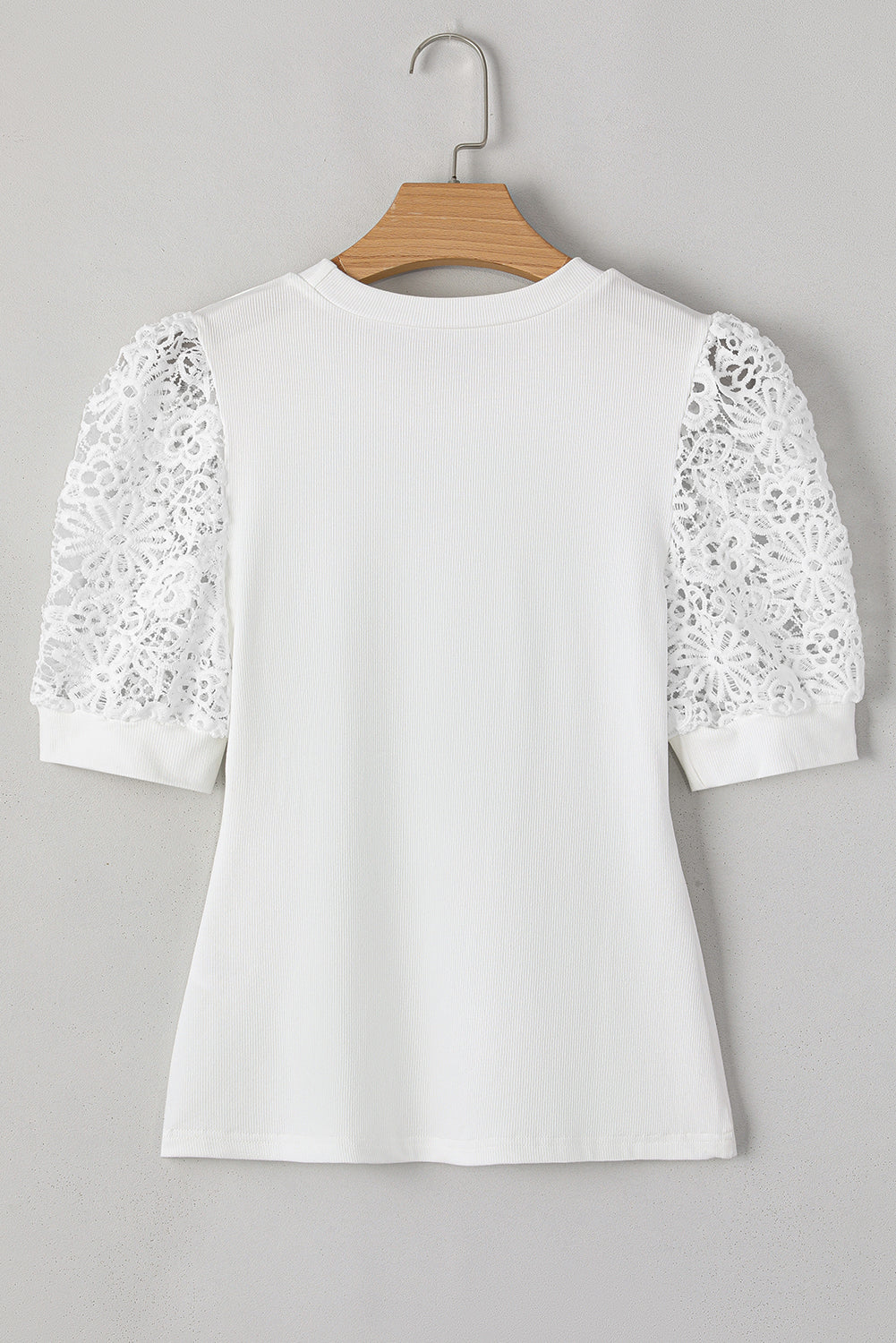 Lace Floral Patchwork Ribbed Knit Half Sleeve T Shirt