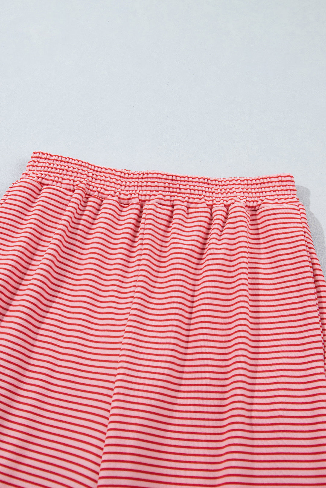 Pink Stripe Contrast Trim Round Neck Oversize Long Sleeve Top 2pcs Pant Set