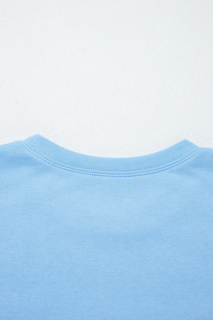 Mist Blue USA Flag Textured Patchwork Cap Sleeve Tee