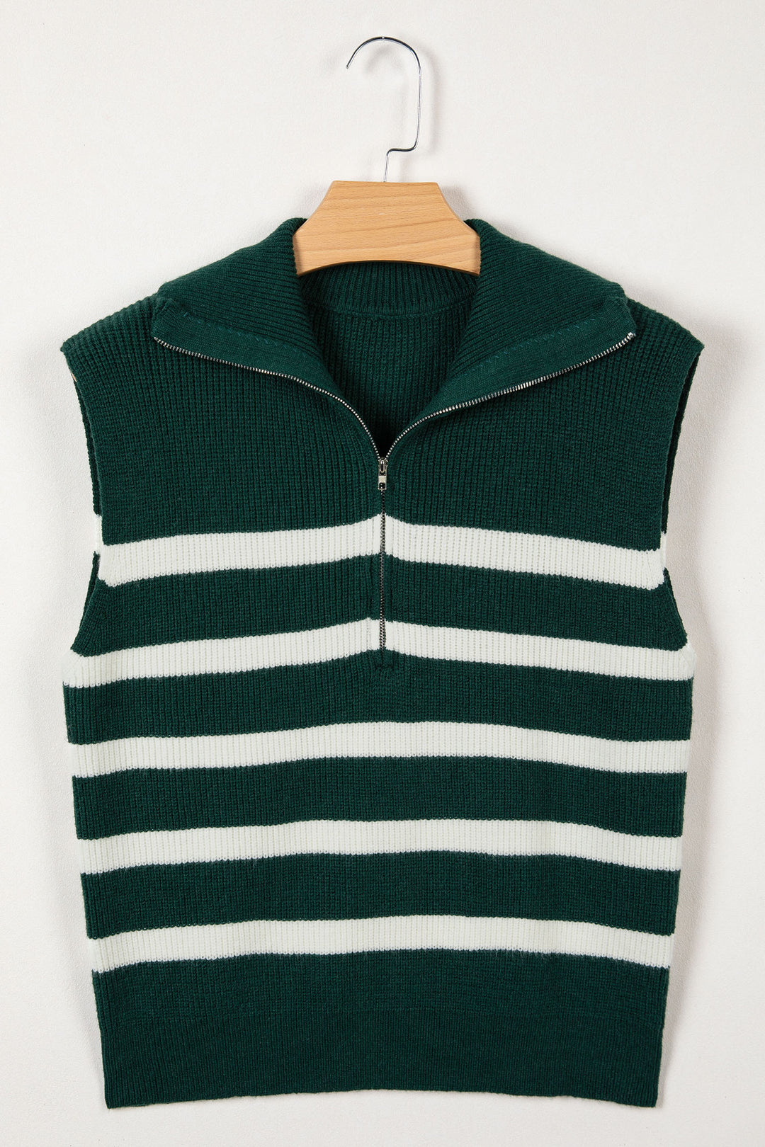 Ribbed Half Zip Collared Sweater Vest
