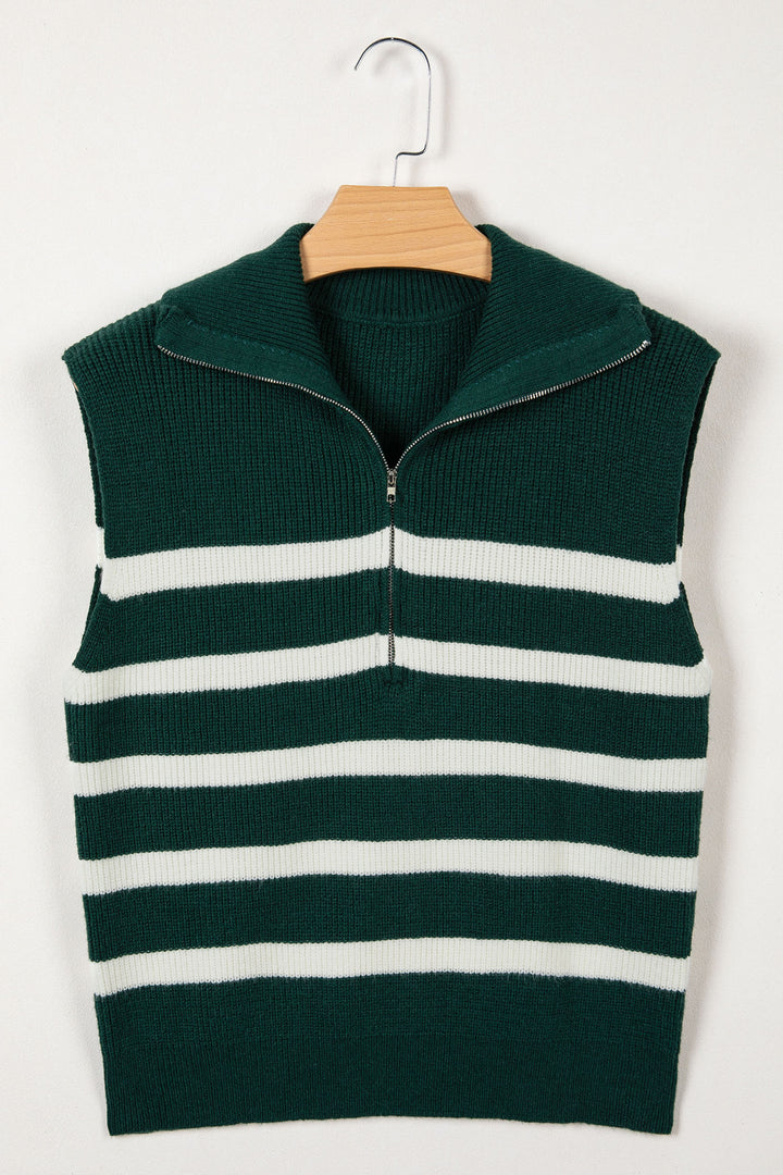Ribbed Half Zip Collared Sweater Vest