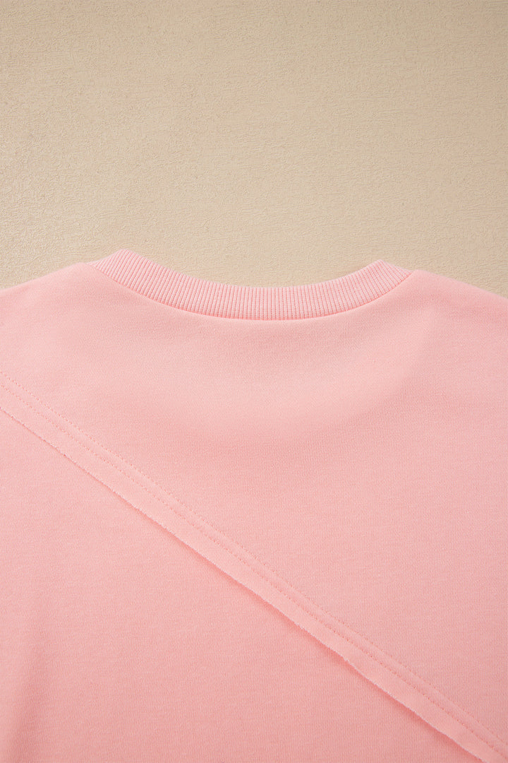 Pink Colorblock Striped Patchwork Raw Detail Long Sleeve Top