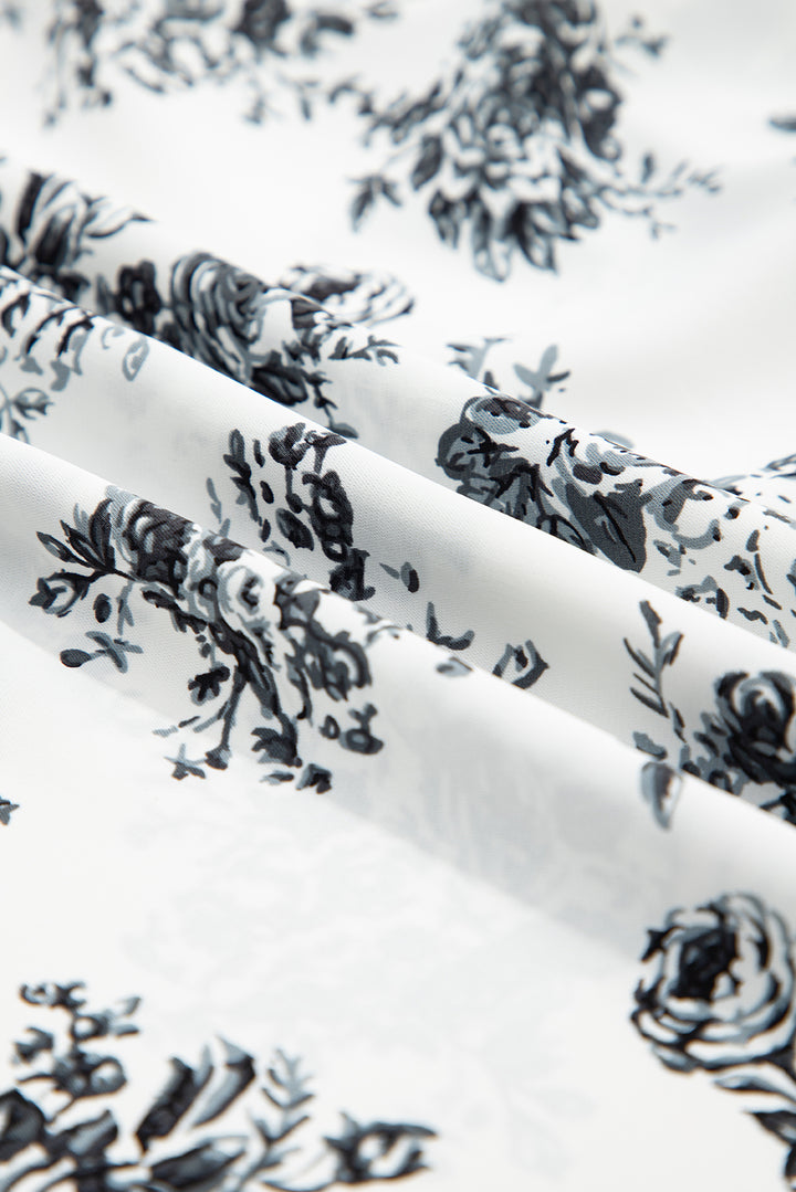 White Black Boho Floral High Waist Ruffle Split Maxi Skirt