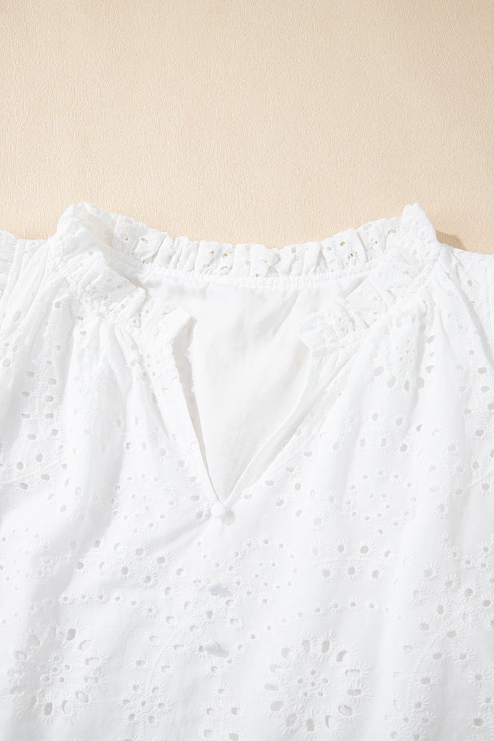 broderie anglaise ruffle short sleeve blouse