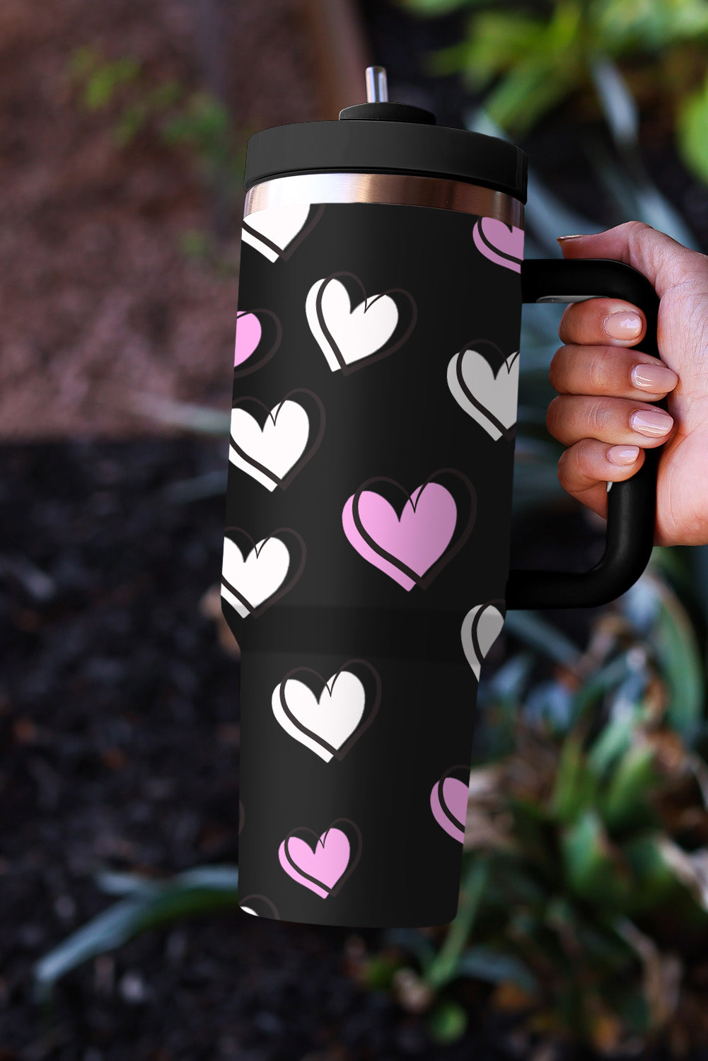 Tasse isotherme avec poignée et imprimé cœur de la Saint-Valentin (40 oz)