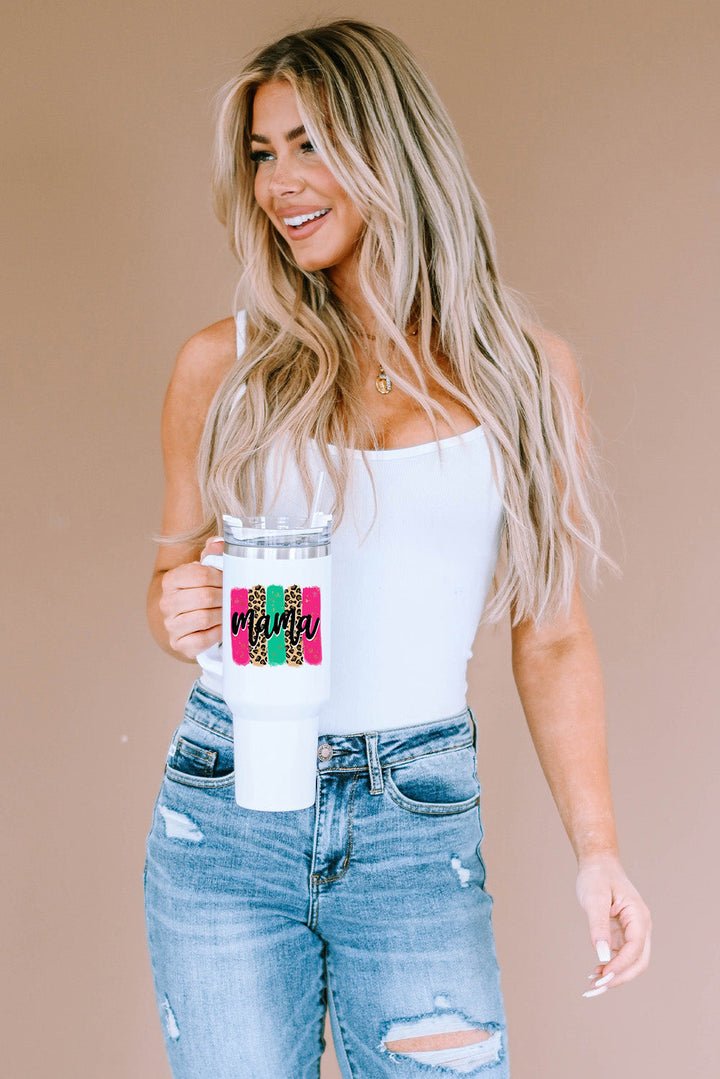 Tasse portable à anse colorée Mama Leopard 40 oz