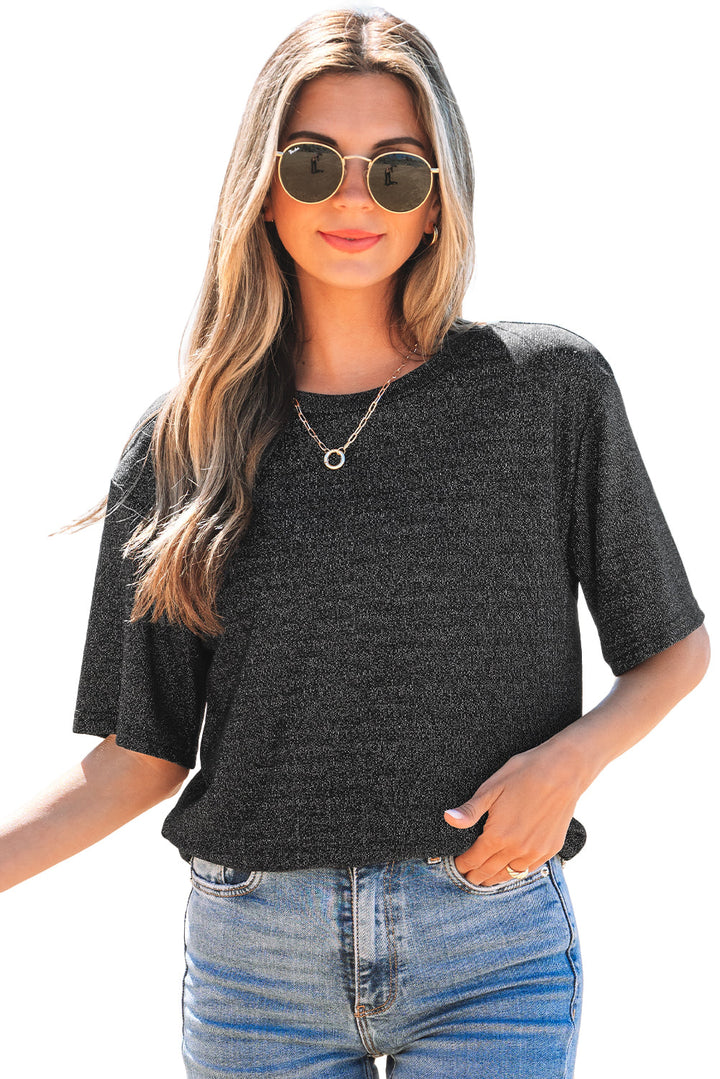 Bow Decor Glittery Short Sleeve Top