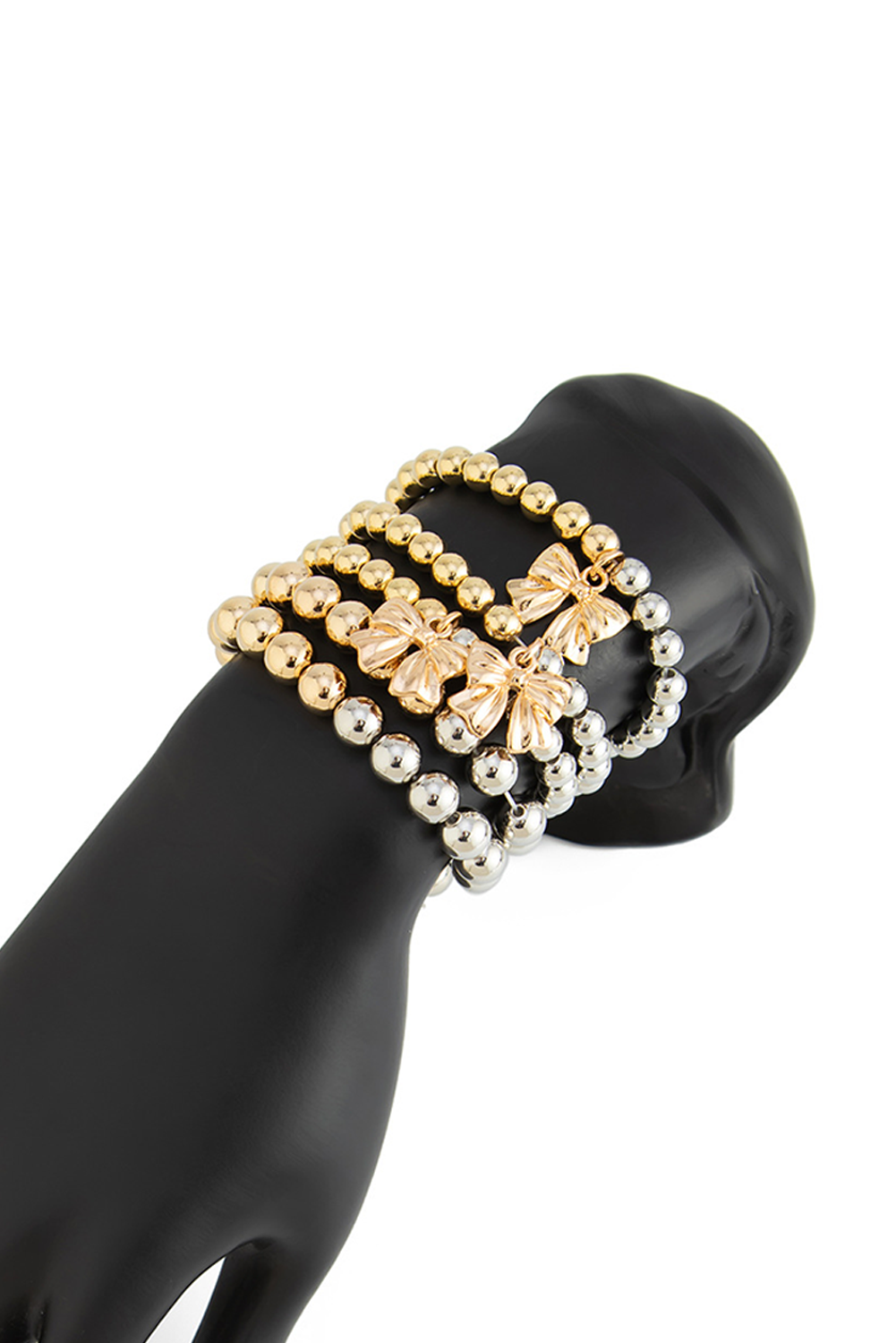 Bowknot Charm Color Block Beaded Bracelet Set