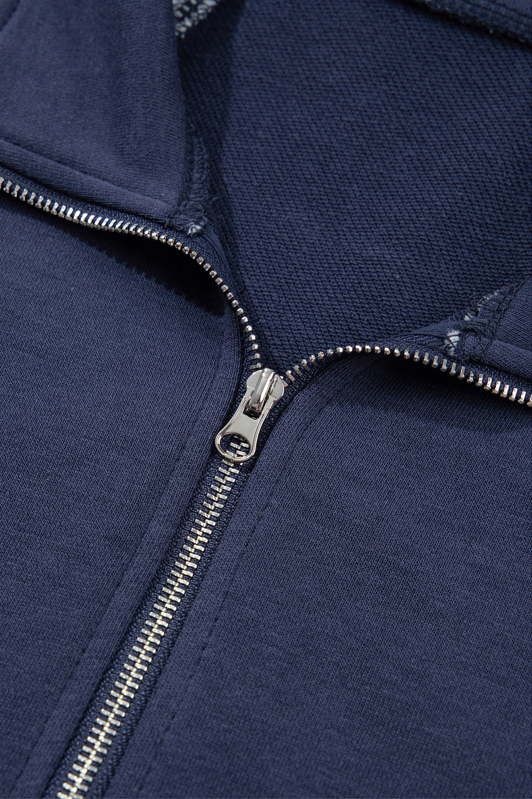 Navy Blue Patchwork Plaid Pocket Quarter Zip Sweatshirt