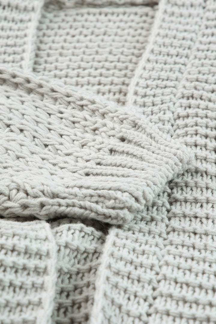 Gray Chunky Oversize Knit Drop Shoulder Puff Sleeve Cardigan