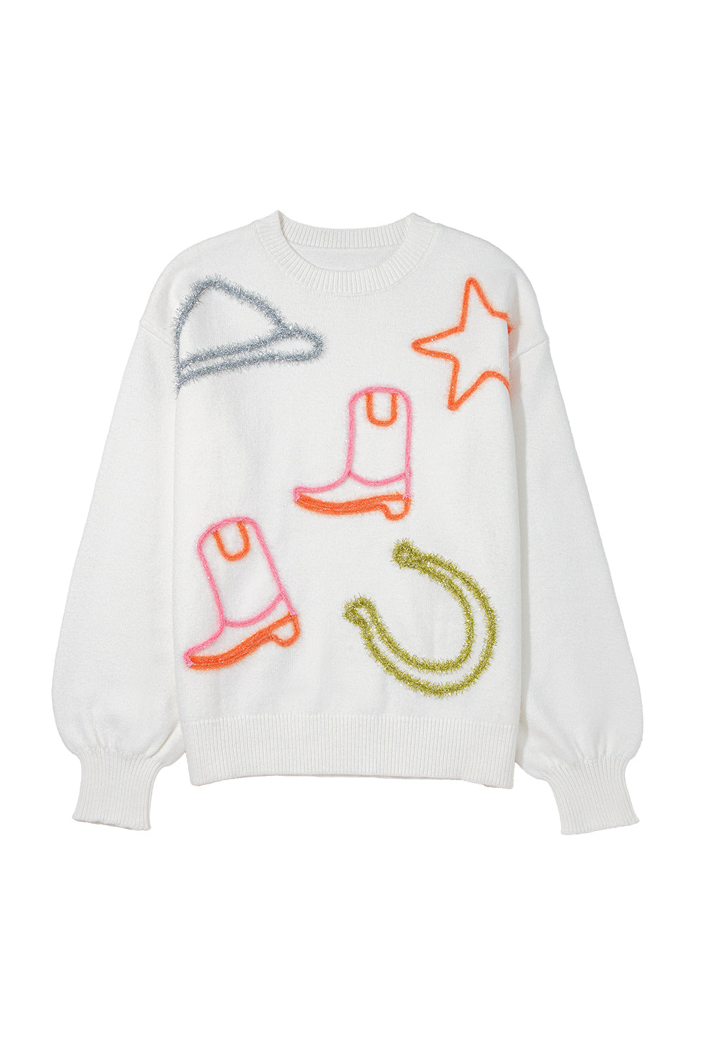 Tinsel Western Boots Horseshoe Star Knit Crew Neck Sweater