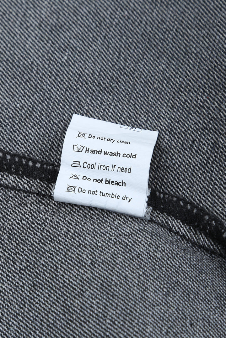 Lapel Distressed Raw Hem Buttons Denim Jacket