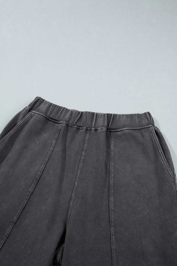 Carbon Grey Mineral Wash Seam Detail Elastic Waist Barrel Pants
