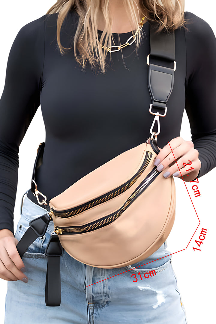 Double Zip Crescent Shape Adjustable Sling Bag