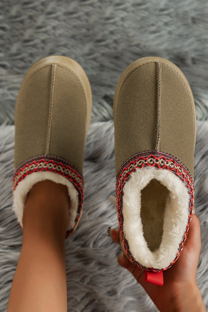 Schneestiefel aus Wildleder mit Kontrastmuster und Plüschfutter