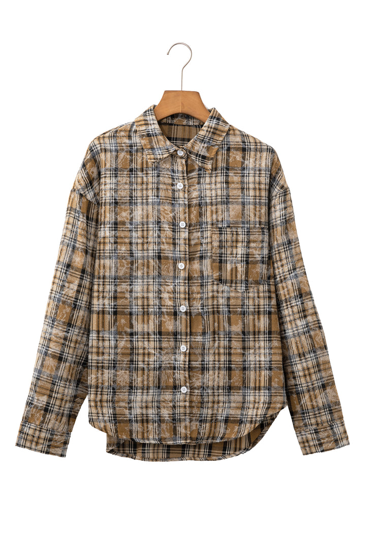 Brown Retro Plaid Long Sleeve Button Down Shirt