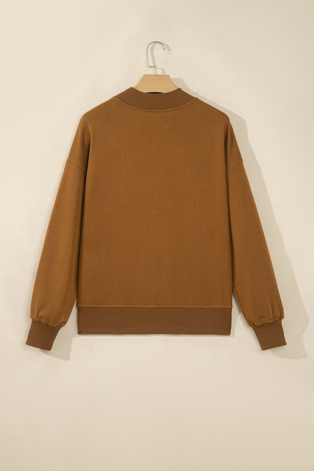 Chestnu COZY Embroidered Long Sleeve Stand Neck Shift Pullover Sweatshirt