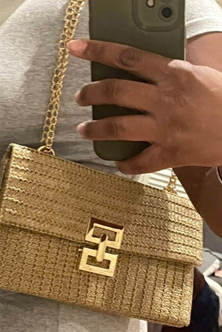 Sac à bandoulière minimaliste à rabat tressé et chaîne