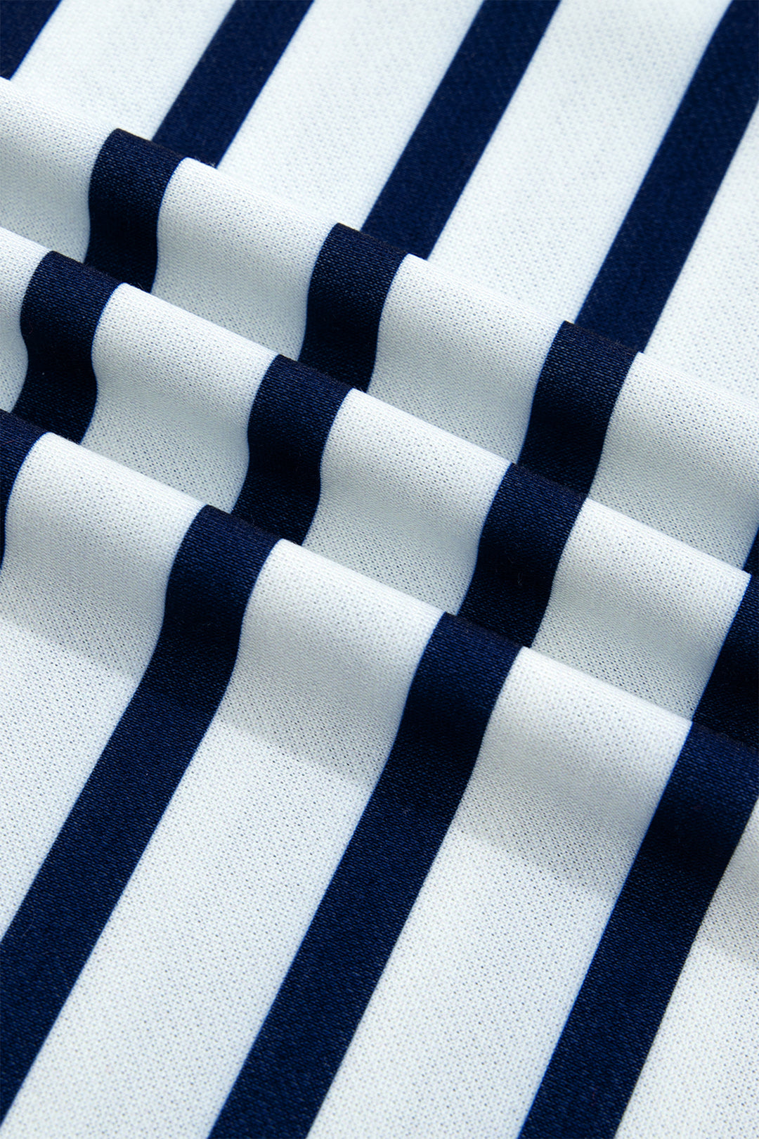 Blue Stripe Striped Stand Neck Long Sleeve Ribbed Cuff Hem Sweatshirt