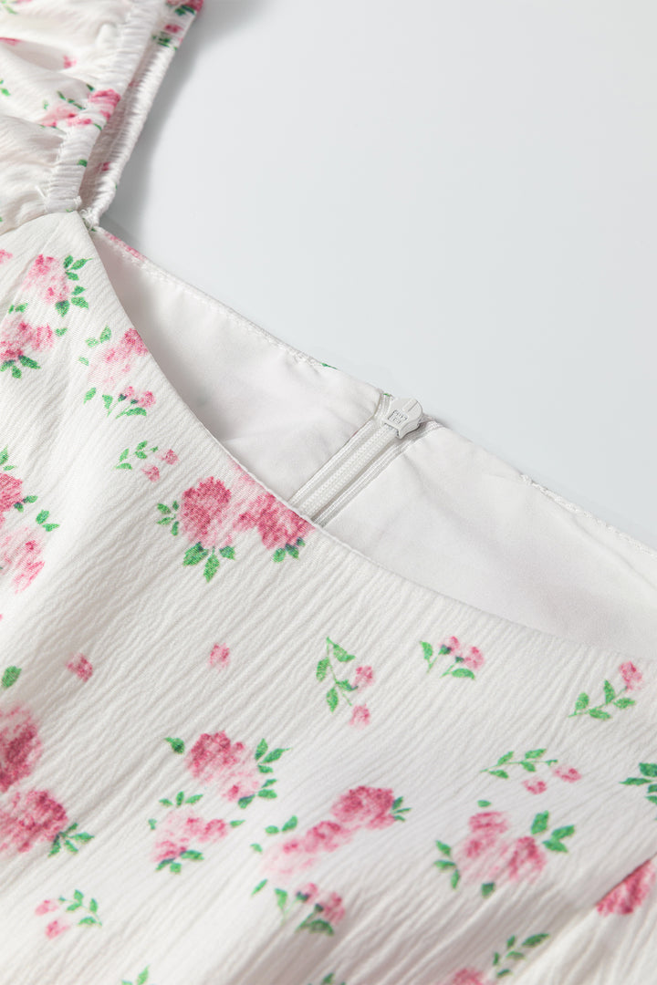 Floral Print Long Sleeve Ruffle Detail Flared Mini Dress