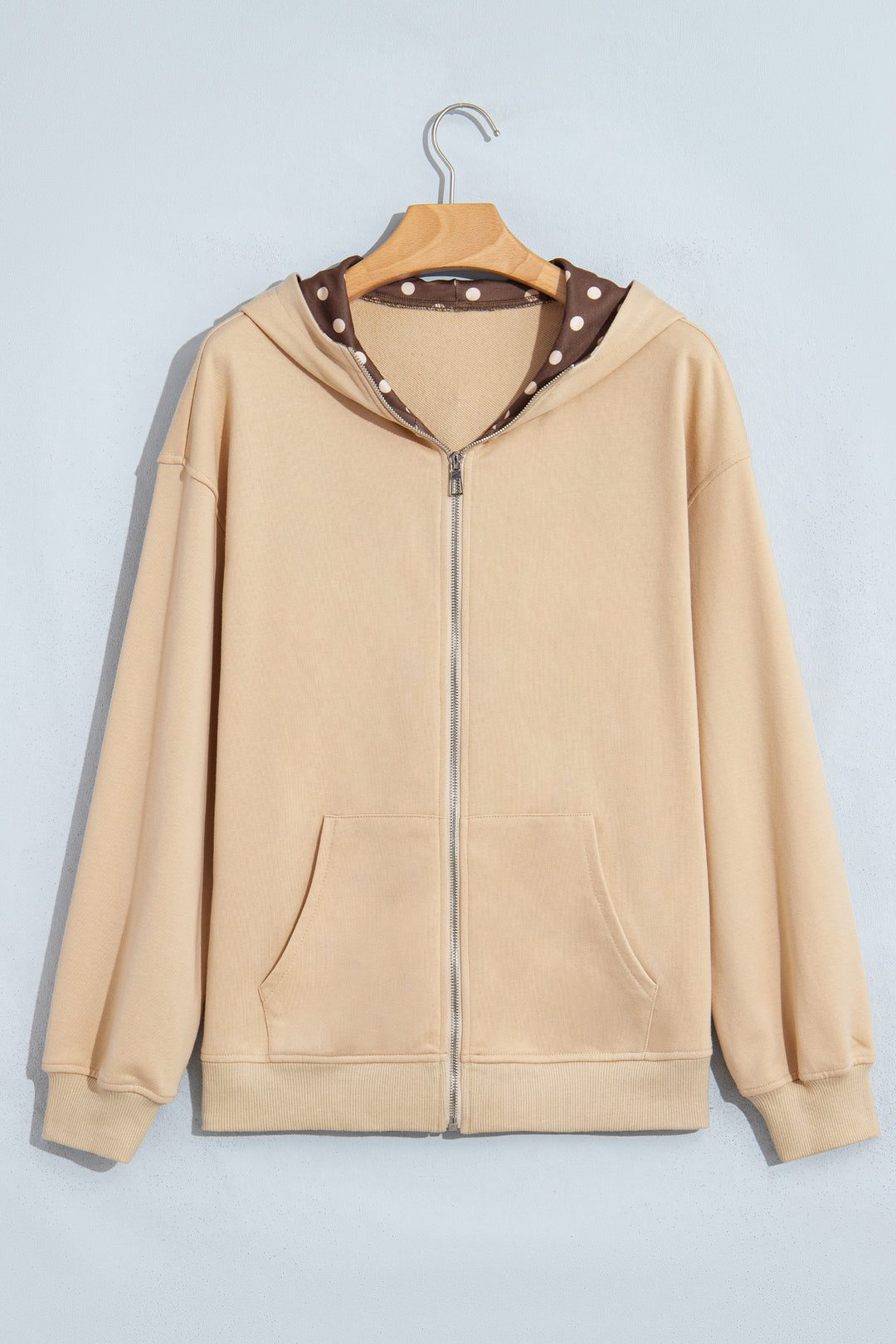 Parchment Polka Dot Hooded Zip-Up Sweatshirt