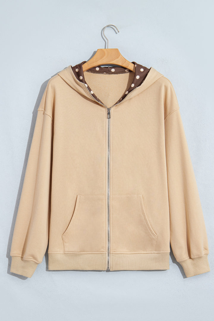 Parchment Polka Dot Hooded Zip-Up Sweatshirt