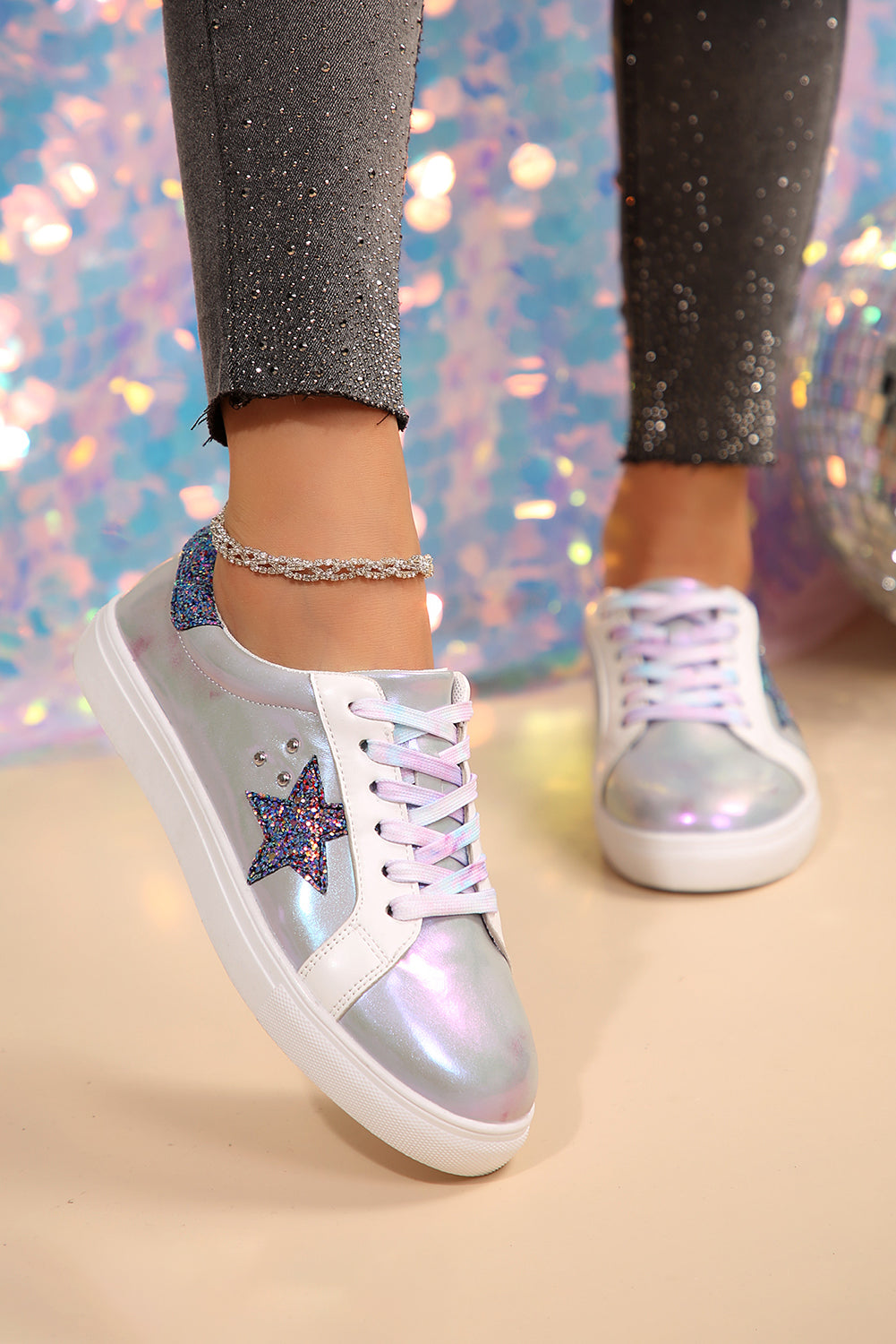 Star Pailletten Patchwork Criss Cross Freizeitschuhe