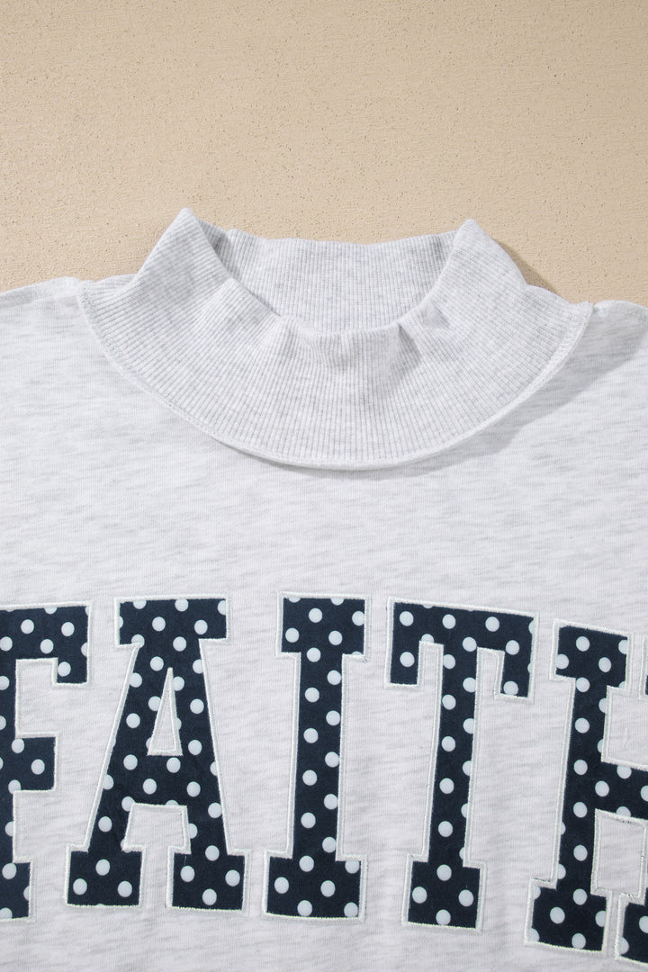 Light Grey High Neck Polka Dot Slogan Printed Baggy Sweatshirt