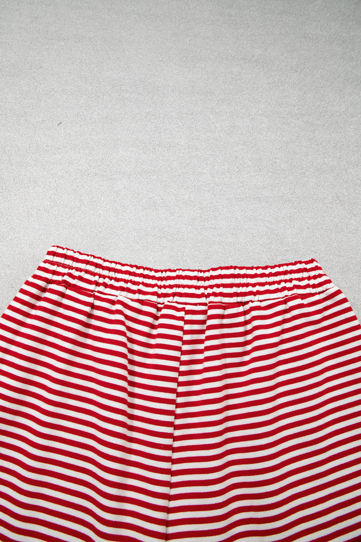 Red Stripe Oversize Mock Neck Sweatshirt and Shorts Set