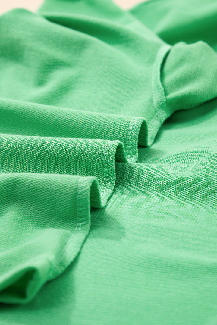 Mint Green V Neck Drop Shoulder Tee and Patchwork Drawstring Elastic Waistband Shorts Set