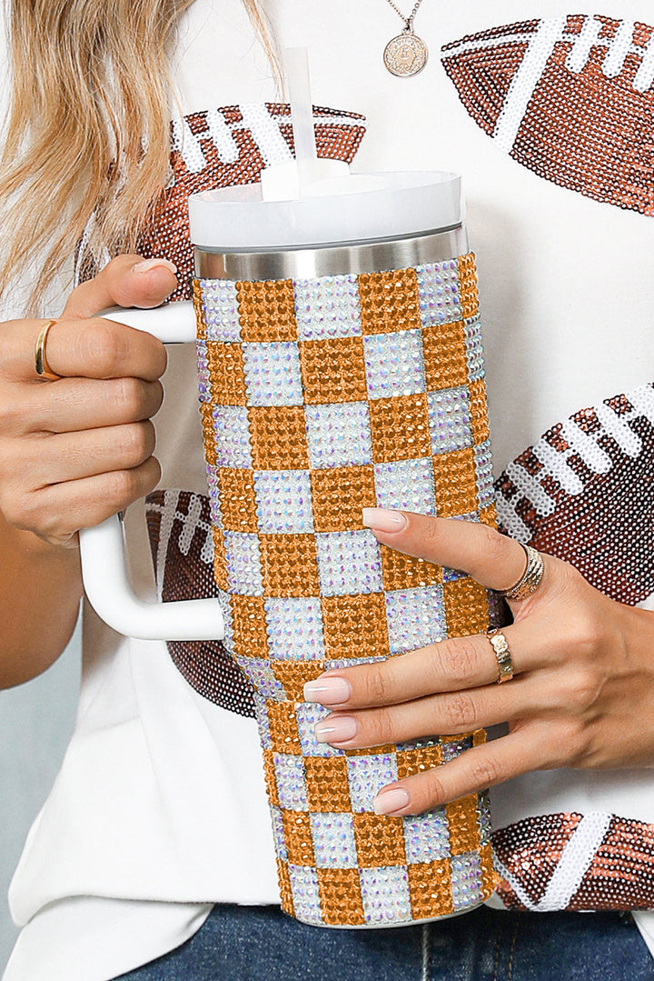 Full Rhinestone Checkerboard Handled Tumbler 40oz