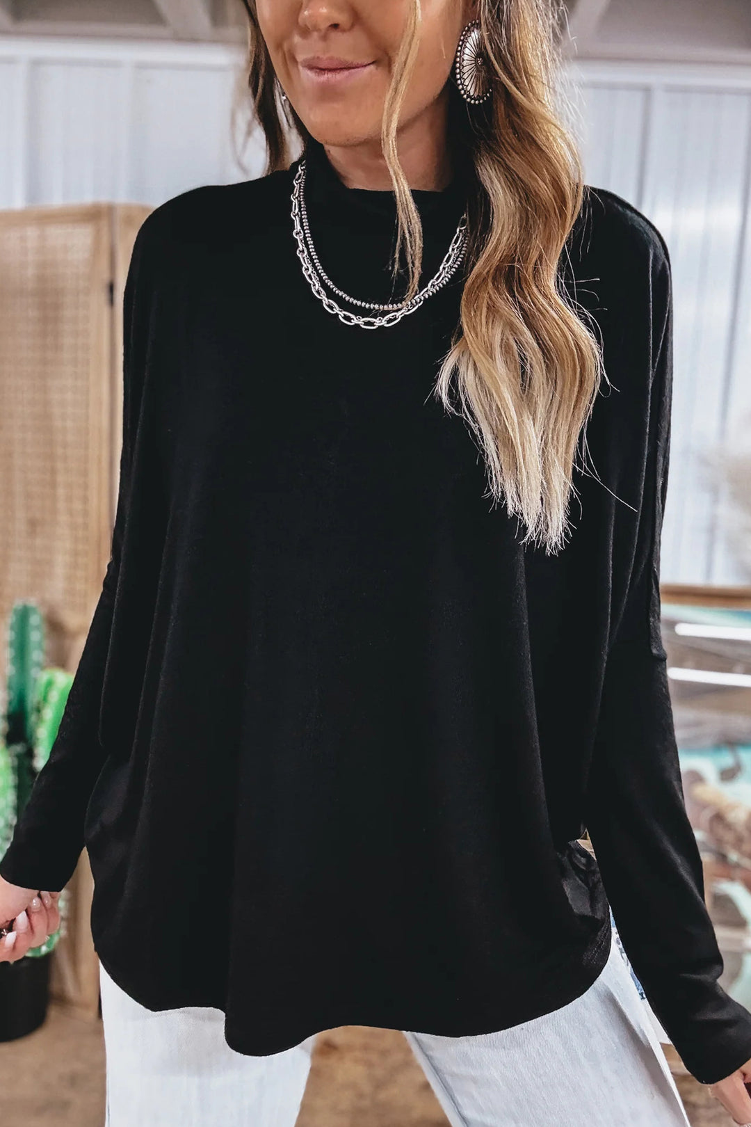 Black High Neck Long Sleeve Top