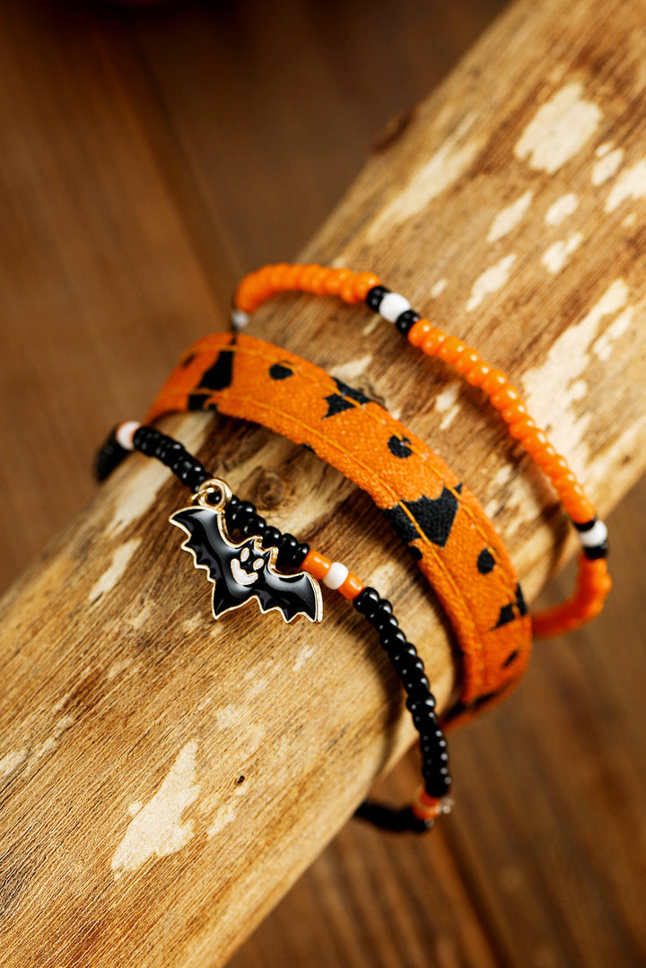 Halloween Bat Pendant Beaded Multi Layer Bracelet Set