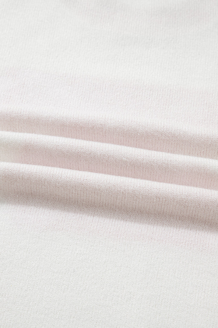 White Striped Trim Bow Graphic Round Neck Drop Shoulder Sweater