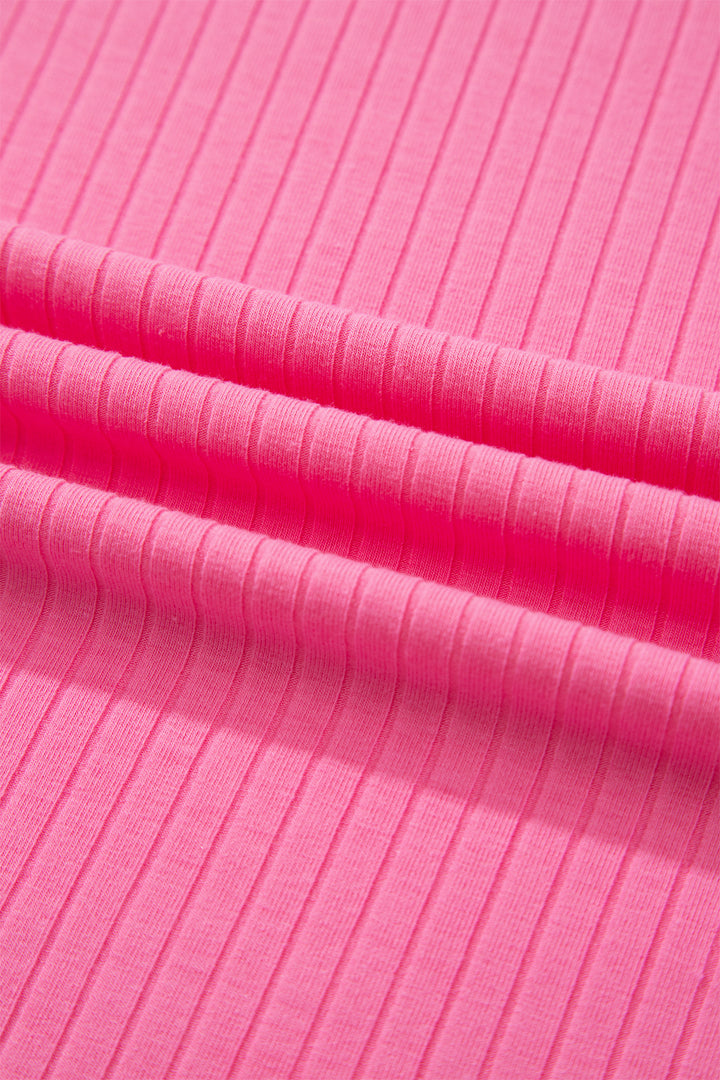 Sachet Pink Soft Ribbed Color Block Trim Casual Short Set