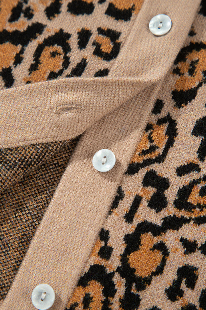 Brown Leopard Print Button-Up Long Sleeve Shirt Cardigans