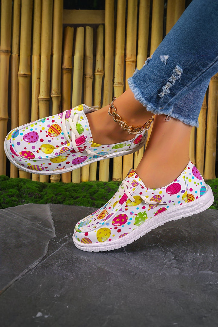 Chaussures plates à enfiler en toile à bout carré et imprimé œufs de Pâques 