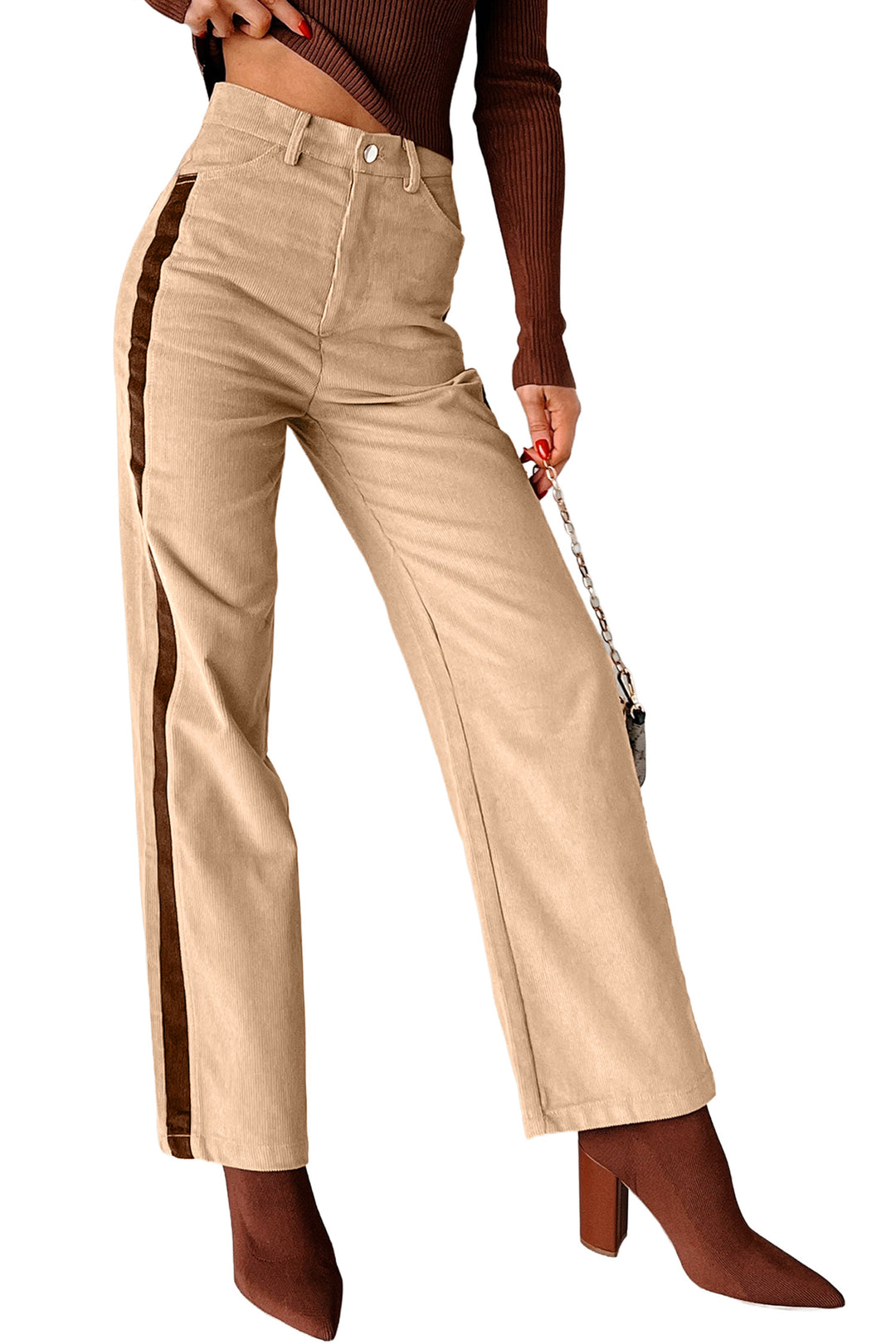 Smoke Gray Corduroy Side Panel Straight Leg Pants