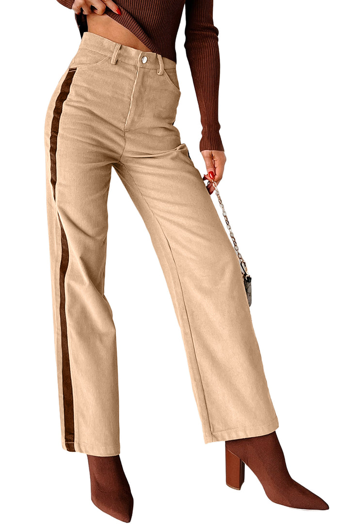 Smoke Gray Corduroy Side Panel Straight Leg Pants