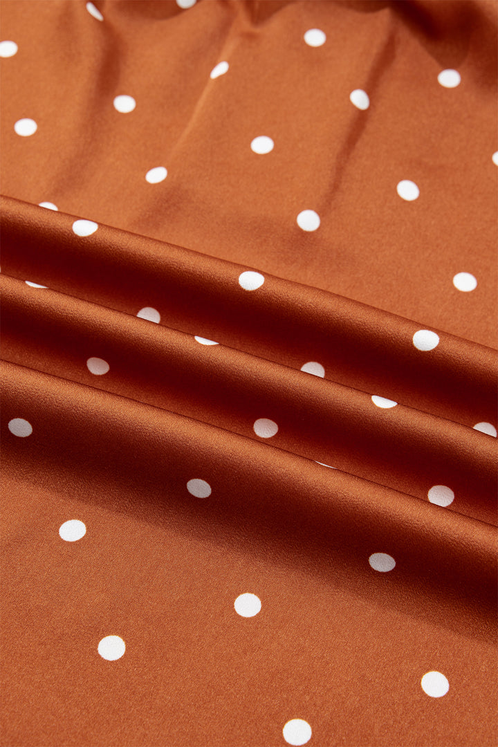 Brown Polka Dot V Neck Long Sleeve Blouse
