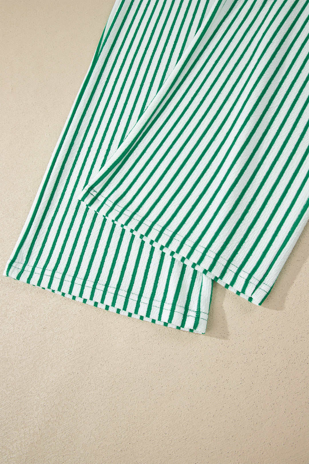Green Stripe Crew Neck Tee Drawstring Waist Cropped Pants Set
