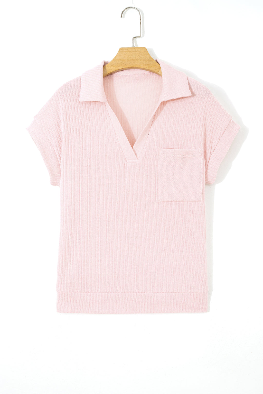 Collared V Neck Ribbed Tee